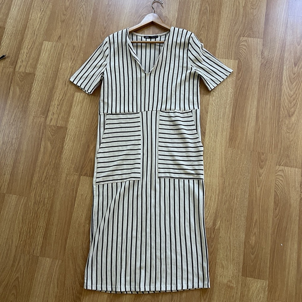 Zara Dress / Beach Cover Up Womens Sz M Sheer Stripes Comfy Casual Beachy Summer